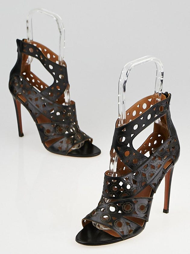 Alaïa Black Leather Laser-Cut Sandals Size 6/36.5