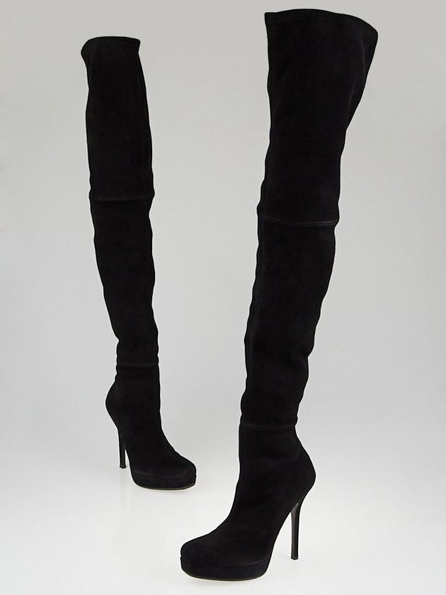 Gucci Black Suede Over-the-Knee Tile Platform Boots Size 7/37.5