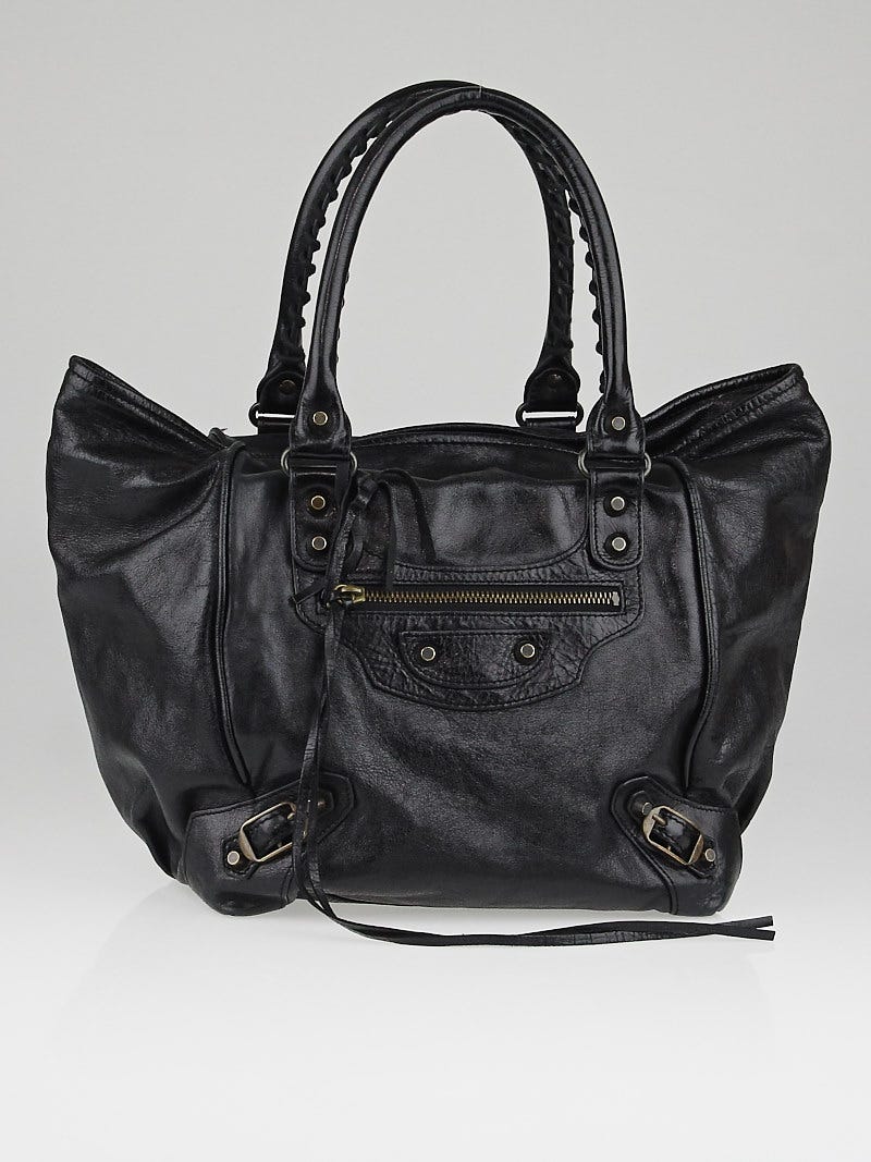 Balenciaga Black Lambskin Leather Sunday S Tote Bag