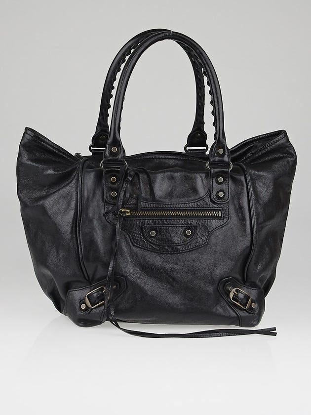 Balenciaga Black Lambskin Leather Sunday S Tote Bag