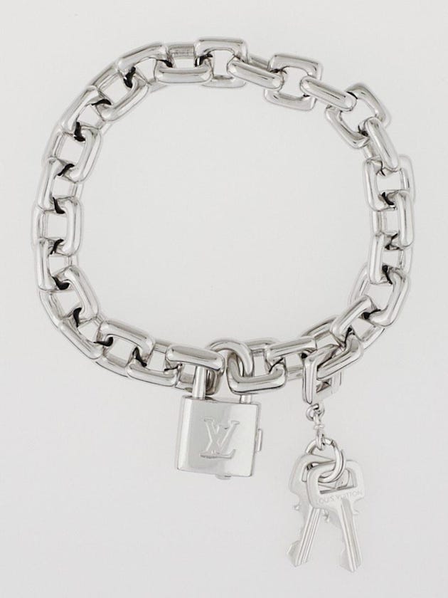 Louis Vuitton 18k White Gold Padlock and Keys Charm Bracelet
