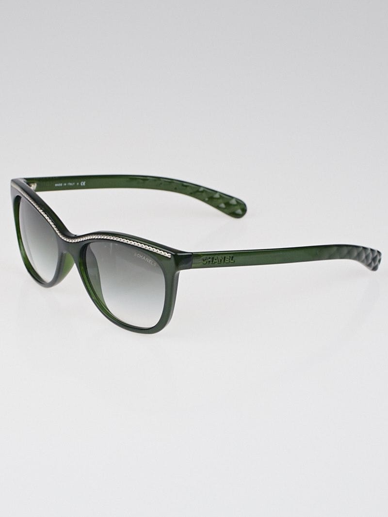 Chanel Green Frame Gradient Tint Cat-Eye Chain Sunglasses  display picture 1