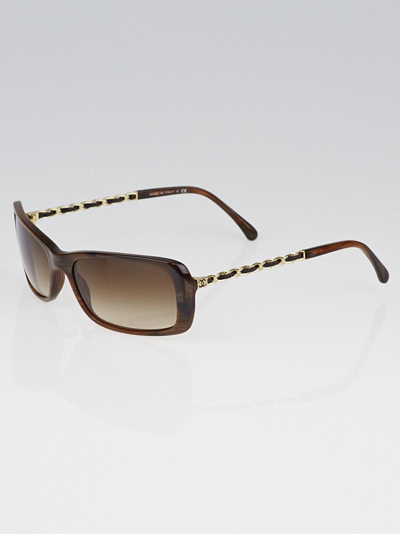 Chanel Brown Frame Chain-Link Sunglasses-5209Q - Yoogi's Closet