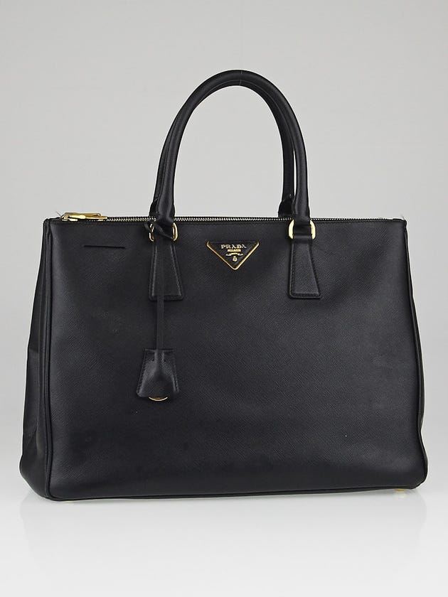 Prada Black Saffiano Lux Leather Large Double Zip Tote Bag BN1786