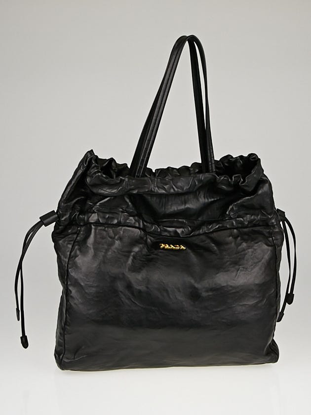 Prada Black Nappa Antique Leather Drawstring Shopping Tote Bag
