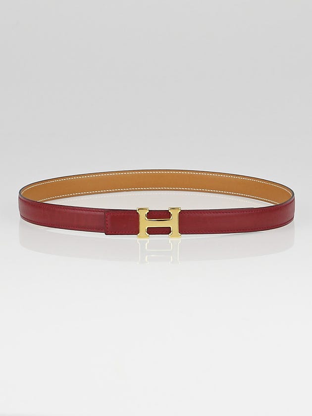 Hermes 18mm Rouge H Box / Natural Chamonix Leather Gold Plated Constance H Belt Size 70