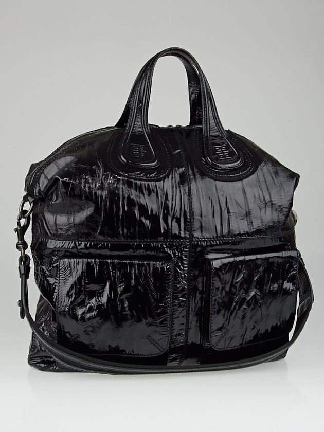 Givenchy Black Crinkled Patent Leather Two Pocket Nightingale Bag