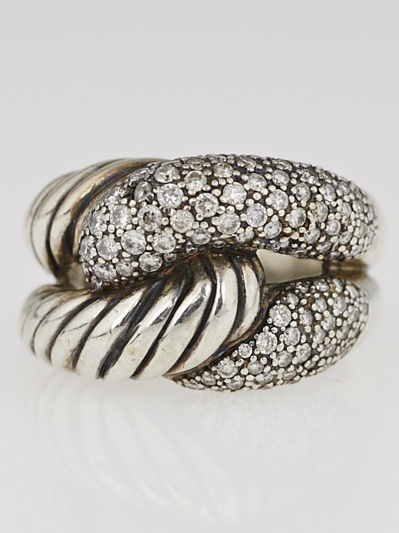 David Yurman Sterling Silver and Diamond Infinity Knot Large Ring Size 8 Yoogi s Closet