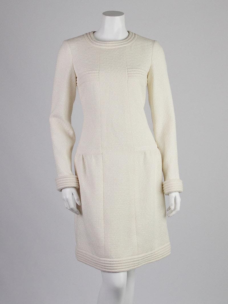 Chanel Ecru Wool Blend Long-Sleeve Dress Size 6/38 - Yoogi's Closet