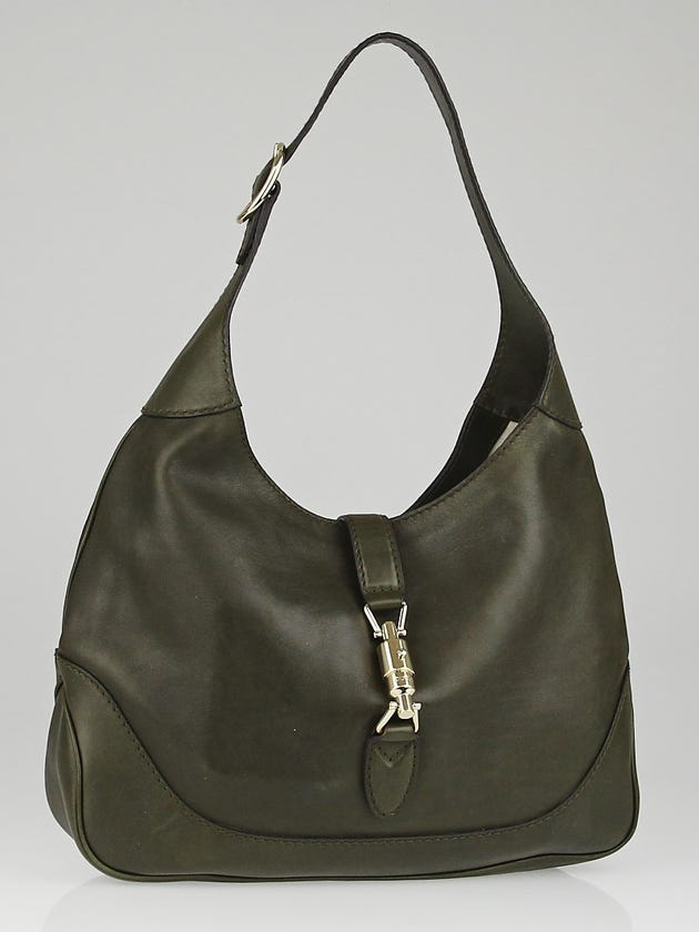 Gucci Olive Green Leather New Jackie Medium Hobo Bag