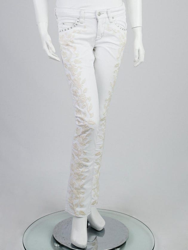 Isabel Marant White/Cream Embroidered Denim Galix Skinny Jeans Size 6/38