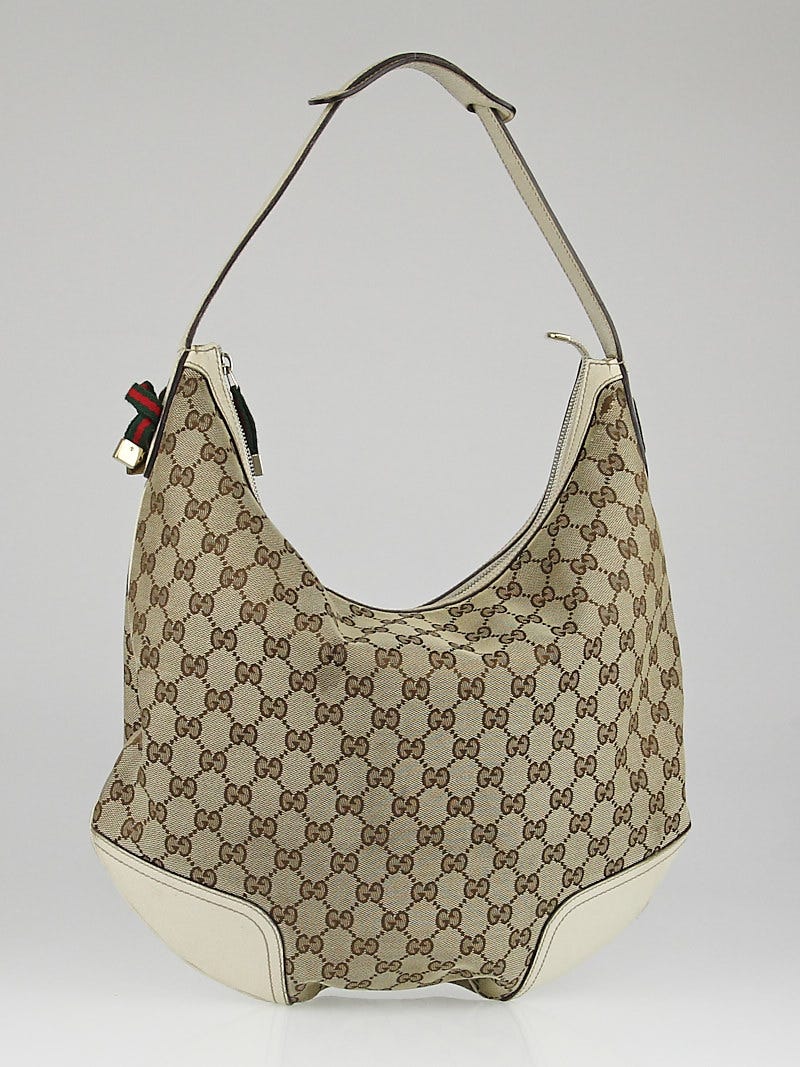 Gucci Beige White GG Canvas Princy Hobo Bag Yoogi s Closet