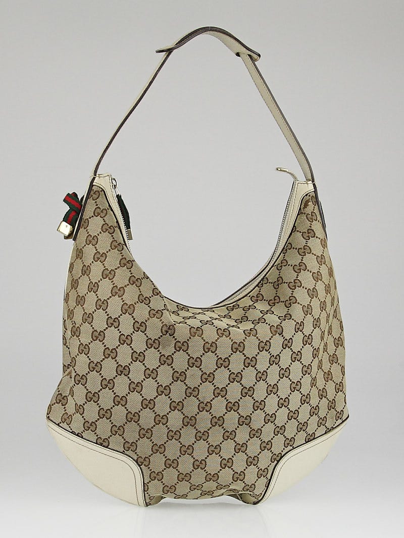 Gucci Gucci Beige GG Monogram Canvas x White leather Hobo Bag