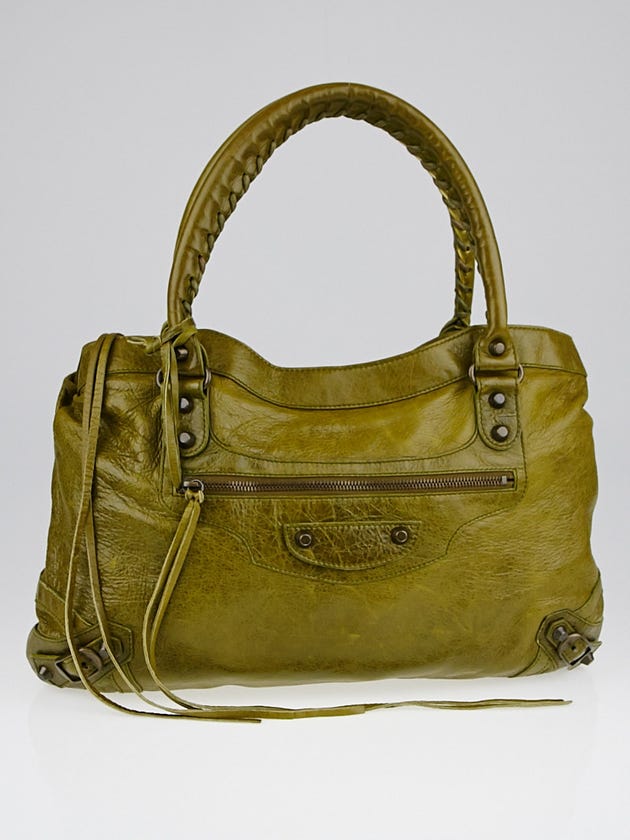 Balenciaga Khaki Chevre Leather Purse Bag