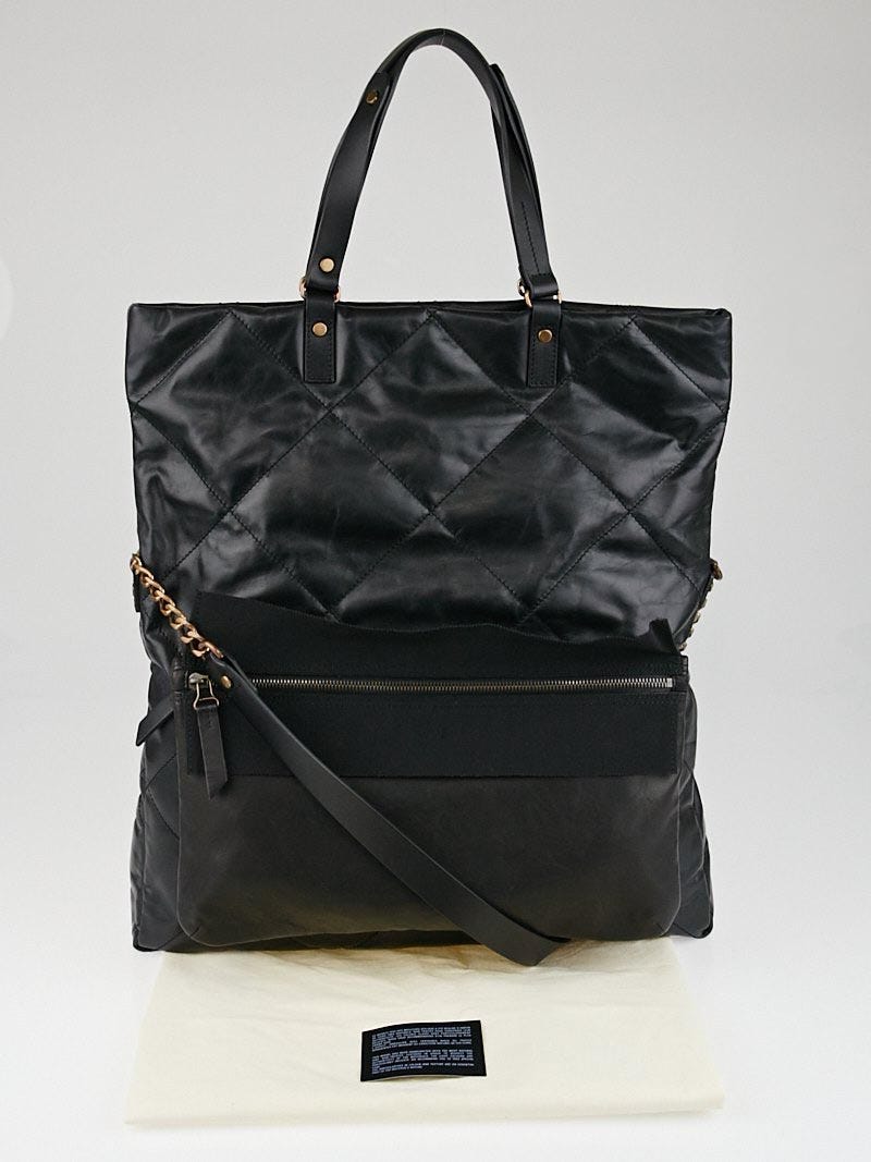 Lanvin Black Quilted Leather Dear Danae Foldover Tote Bag