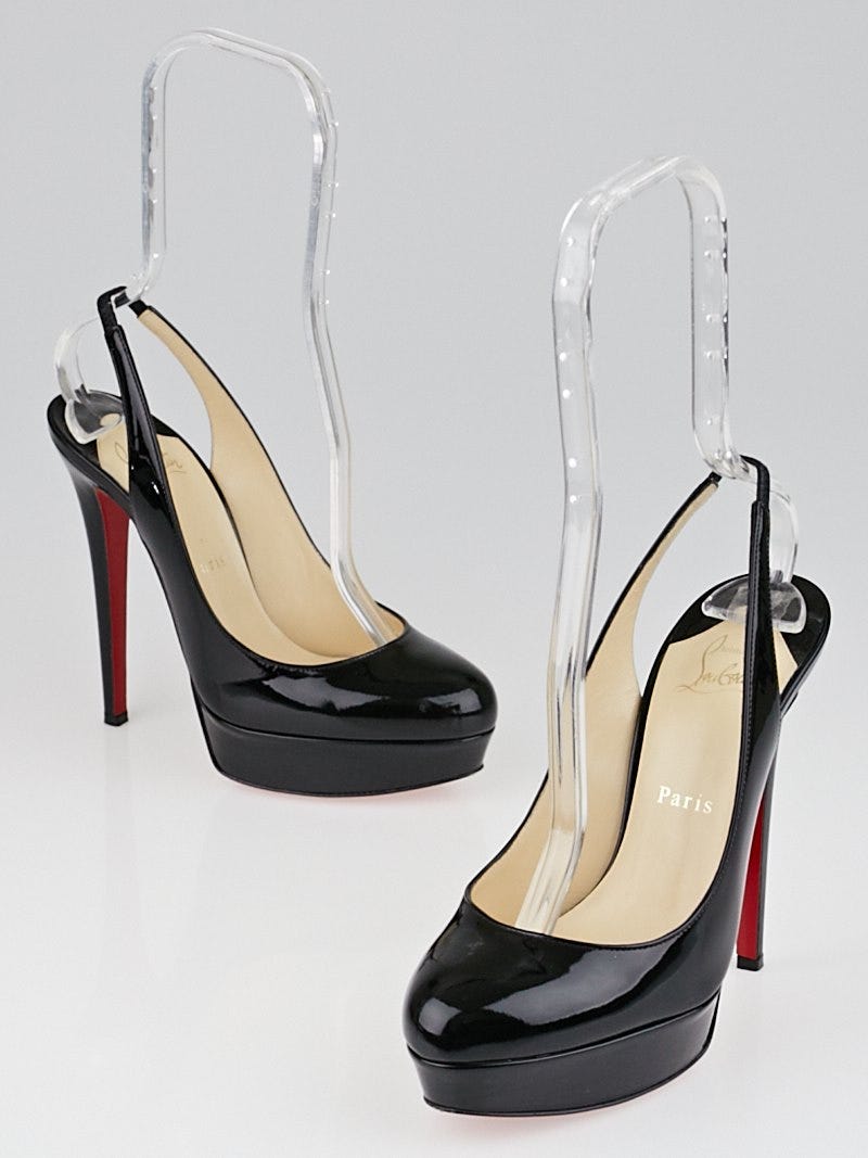 Christian Louboutin Black Patent Leather Bianca Sling 140 Pumps Size 7.5/38