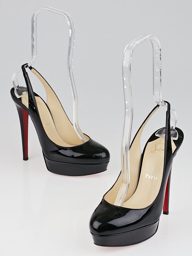 Christian Louboutin Black Patent Leather Bianca Sling 140 Pumps Size 7.5/38
