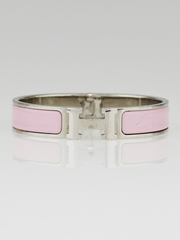 Hermes Light Pink Enamel Palladium Plated Clic H PM Narrow Bracelet 