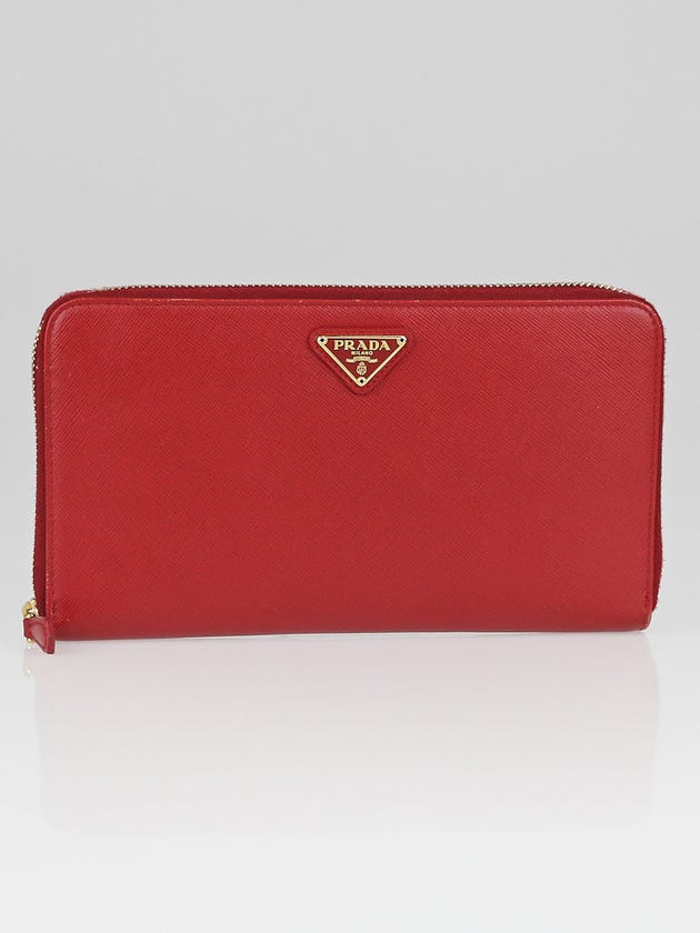 Prada Fuoco Saffiano Oro Leather Zip Wallet 1M1188 