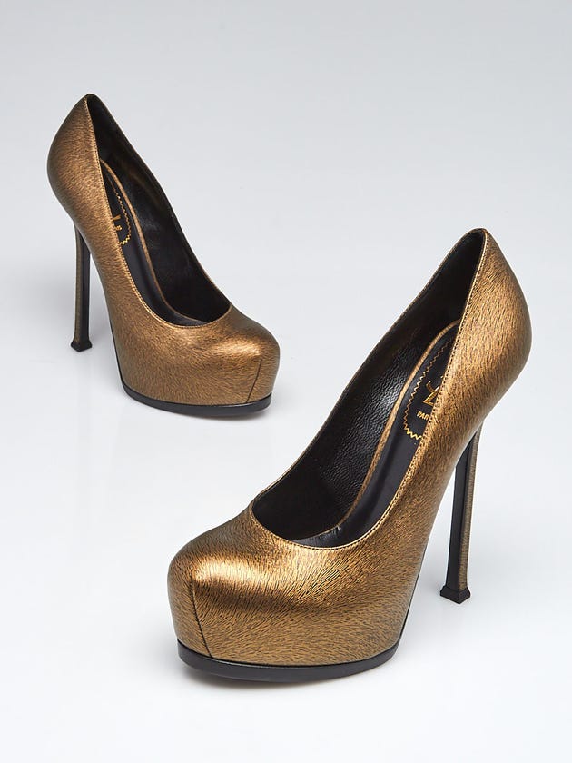 Yves Saint Laurent Bronze Leather Tribtoo 105 Pumps Size 7/37.5