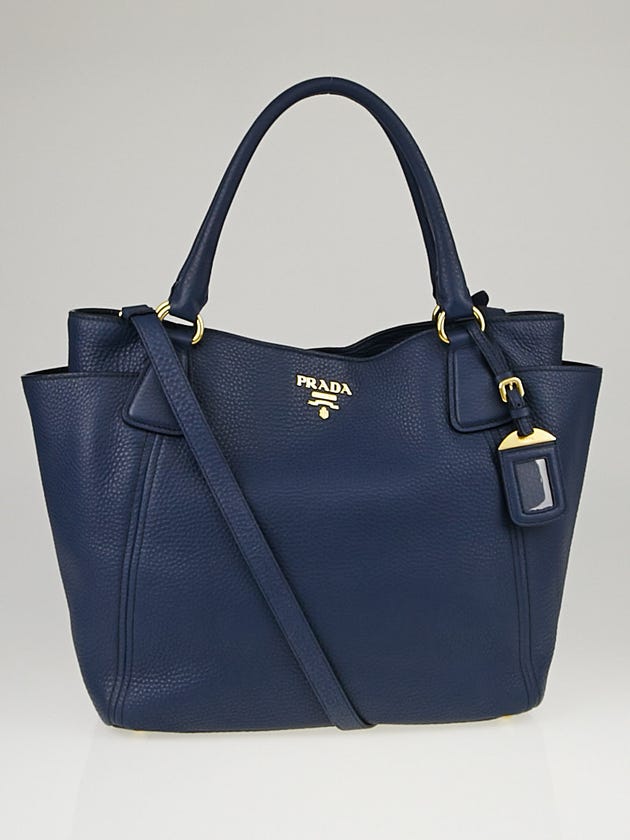 Prada Bluette Vitello Daino Leather Side-Pocket Tote Bag BN2435 