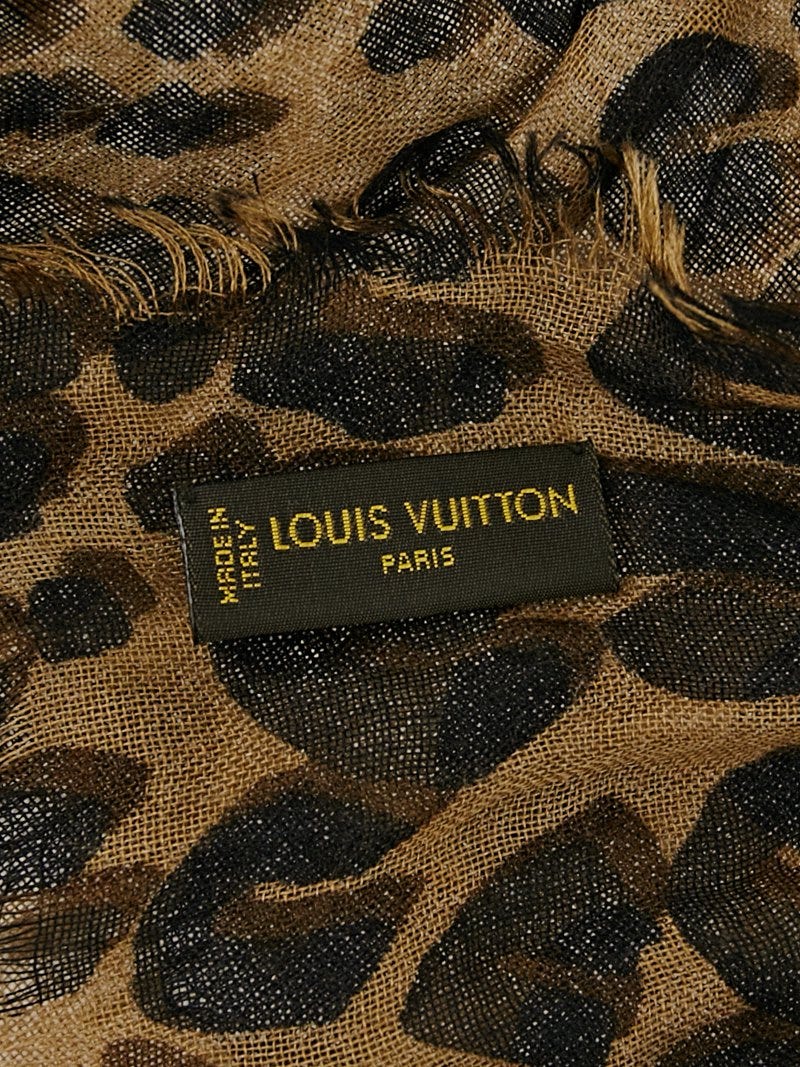 LOUIS VUITTON Cashmere Silk Leopard Stole Brown 156285