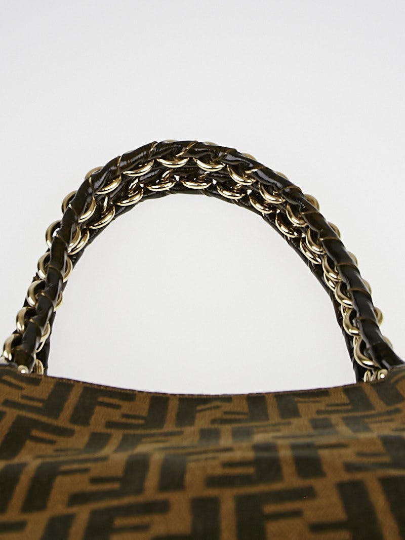 美品♡ SHE Tokyo Meghan hounds-tooth 36 Fendi Tobacco Zucca Print Canvas Mia Shoulder Bag - 8BR616