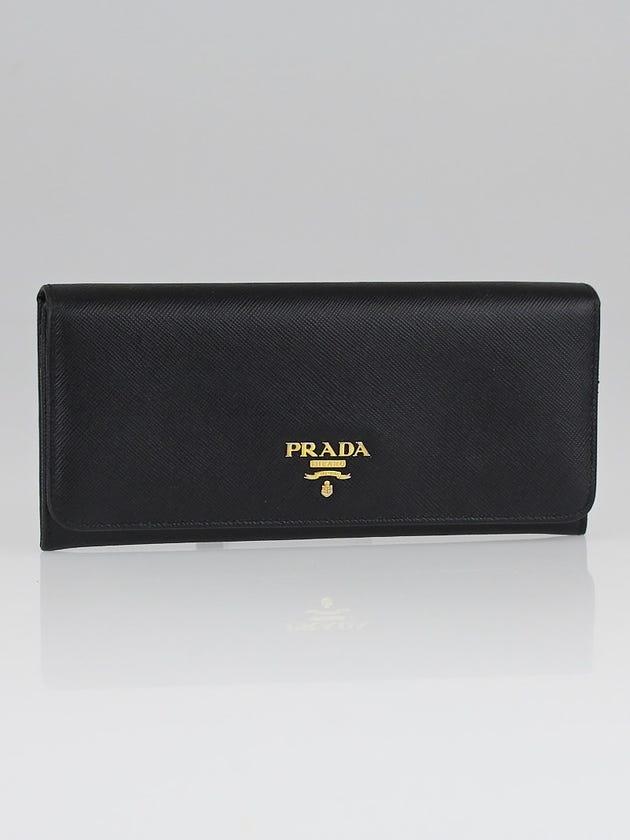 Prada Black Saffiano Metal Leather Continental Wallet 1M1132 
