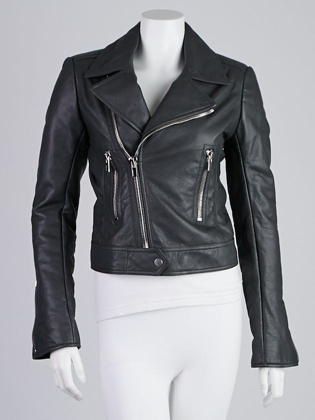 Balenciaga Grey Lambskin Leather New Classic Biker Jacket Size 6/38