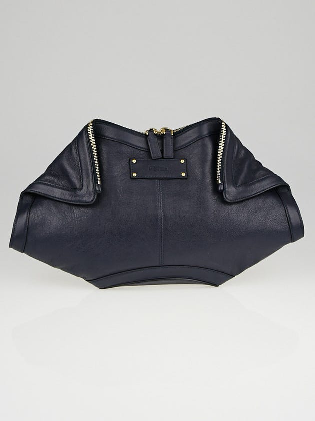 Alexander McQueen Navy Blue Leather De Manta Clutch Bag