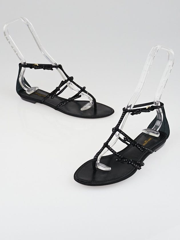 Louis Vuitton Black Suede and Crystal Bow Flat Sandals Size 7/37.5