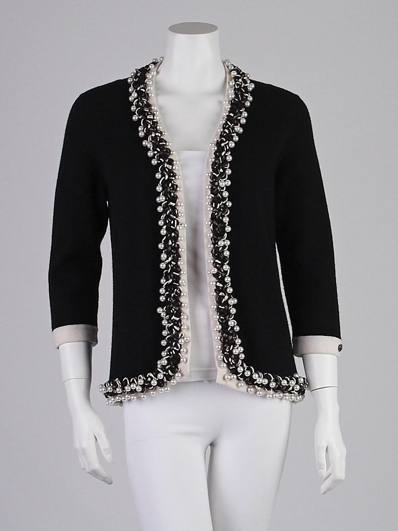 Pearls＆Cashmere パールズ＆カシミア　ショール（黒）78x185 Chanel Cashmere, Glass Pearls & Diamante Black Scarf – Coco