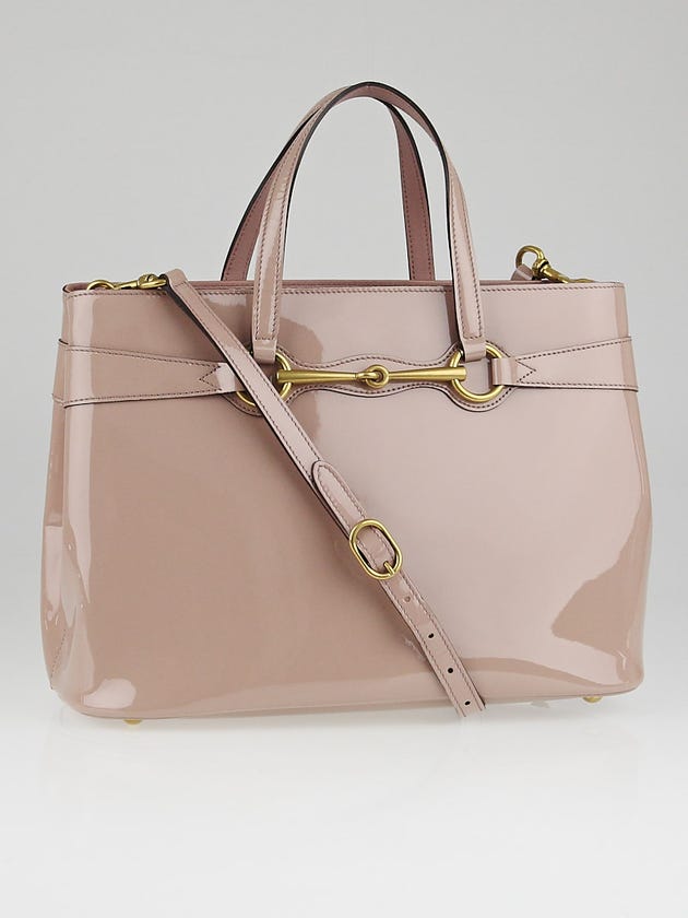 Gucci Beige Patent Leather Soft Bright Bit Medium Top Handle Tote Bag