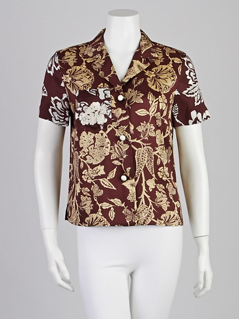 Isabel Marant Brown Hawaiian Print Silk Mick Shirt 8/40 | Yoogi's