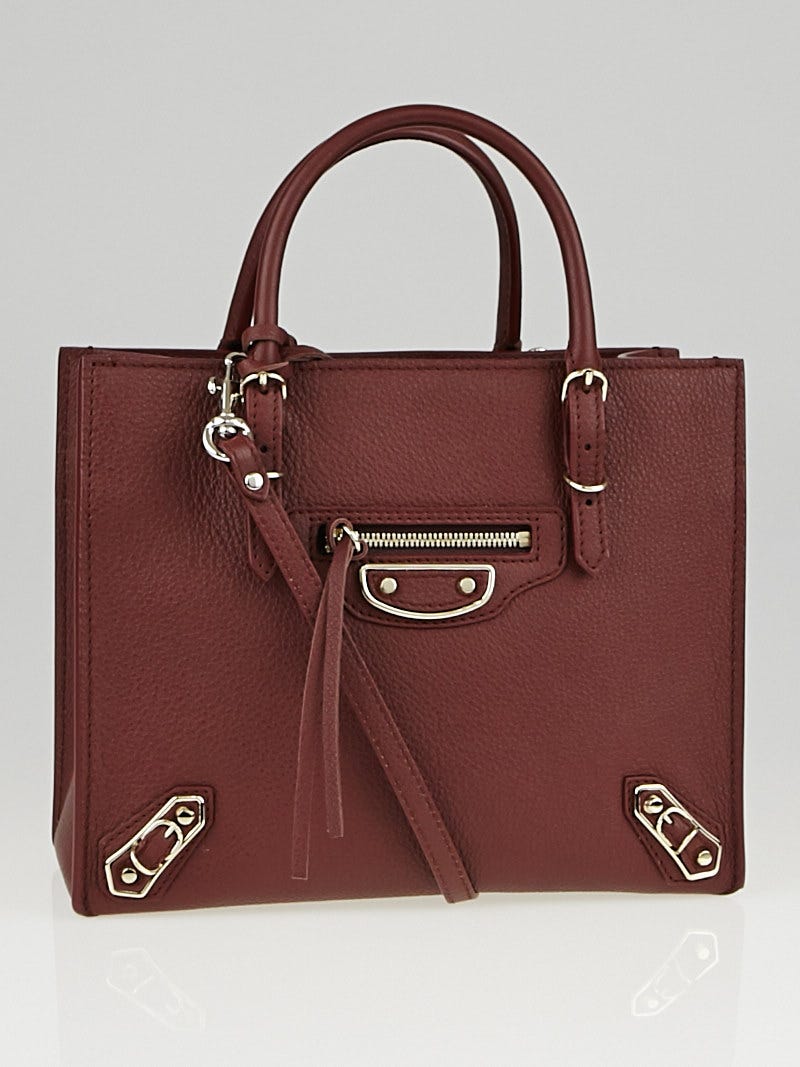 Balenciaga Bordeaux Grained Calfskin Leather Metallic Edge Mini Papier A4 Bag Yoogi s Closet