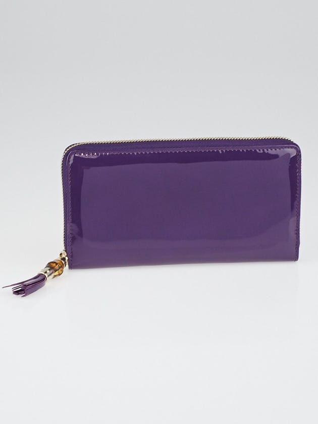 Gucci Purple Patent Leather Bamboo Zippy Wallet