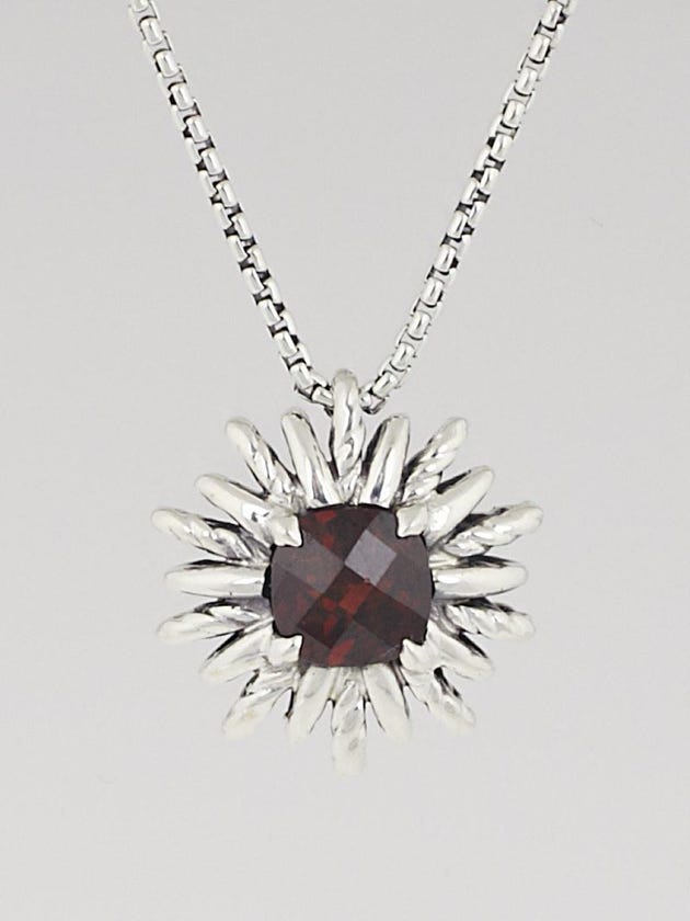 David Yurman Sterling Silver and Garnet Starburst Pendant Necklace