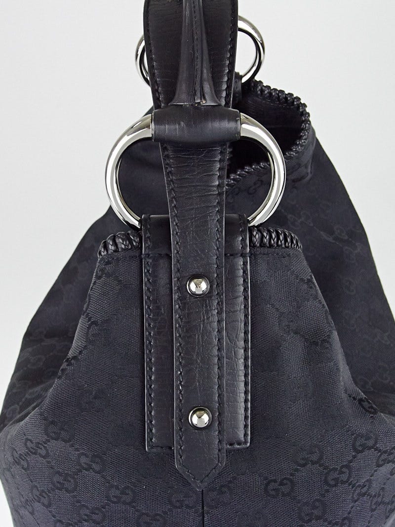 Gucci Black GG Canvas Large Horsebit Hobo Bag Yoogi s Closet