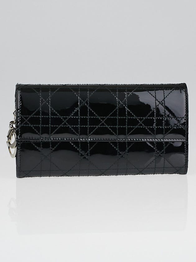 Christian Dior Black Patent Leather Cannage Quilted Long Flap Wallet 