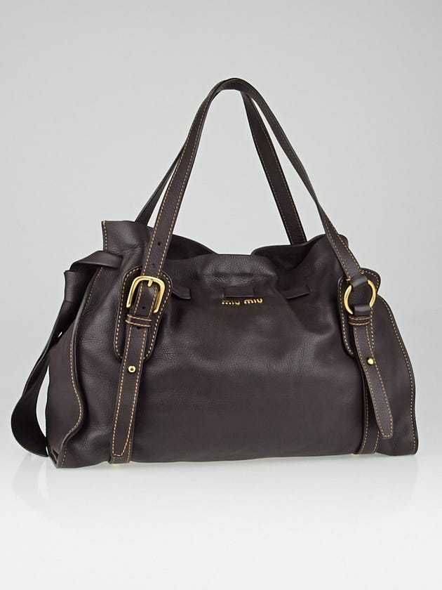 Miu Miu Brown Vitello Lux Leather Peggy Bow Tote Bag