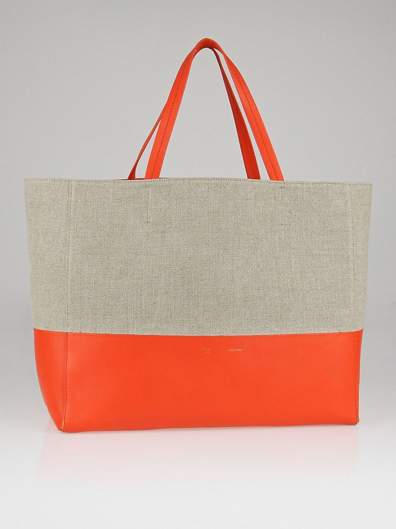Celine Natural Linen Bright Orange Lambskin Leather Horizontal Bi Cabas Tote Bag Yoogi s Closet
