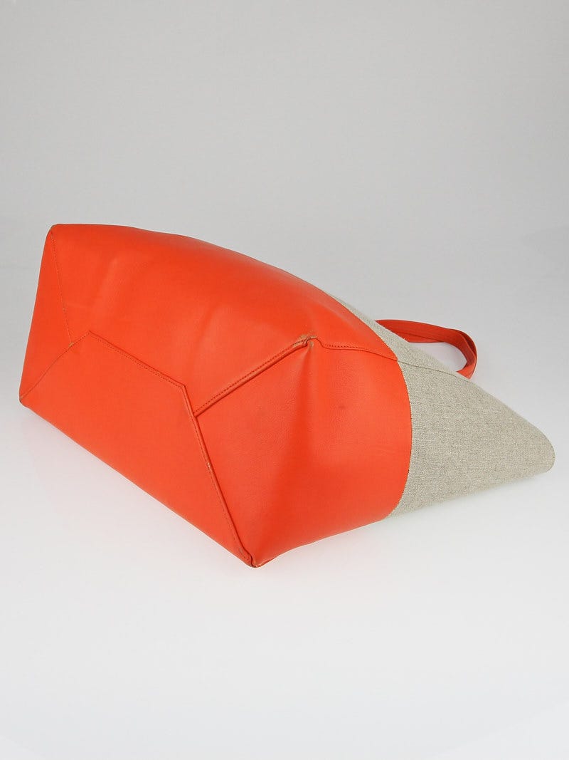 Celine Natural Linen Bright Orange Lambskin Leather