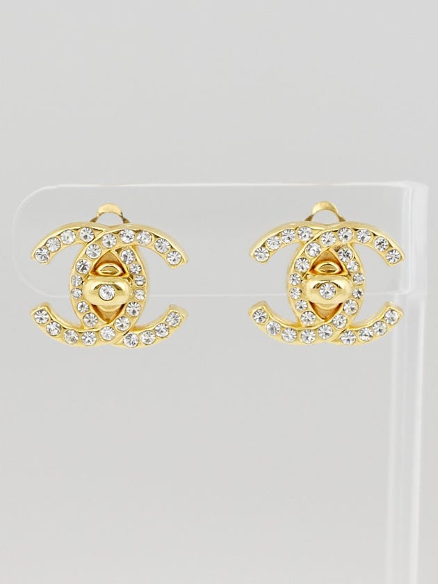 Chanel Vintage Goldtone and Crystal CC Clip-On Earrings