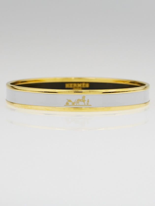 Hermes White Enamel Gold Plated Caleche Narrow Bracelet Size 65 