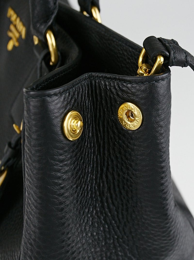 Prada Black Vitello Daino Leather Shopping Tote Bag