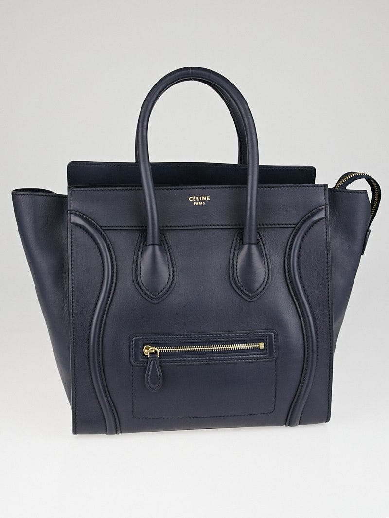 Celine Navy Blue Smooth Calfskin Leather Mini Luggage Tote Bag