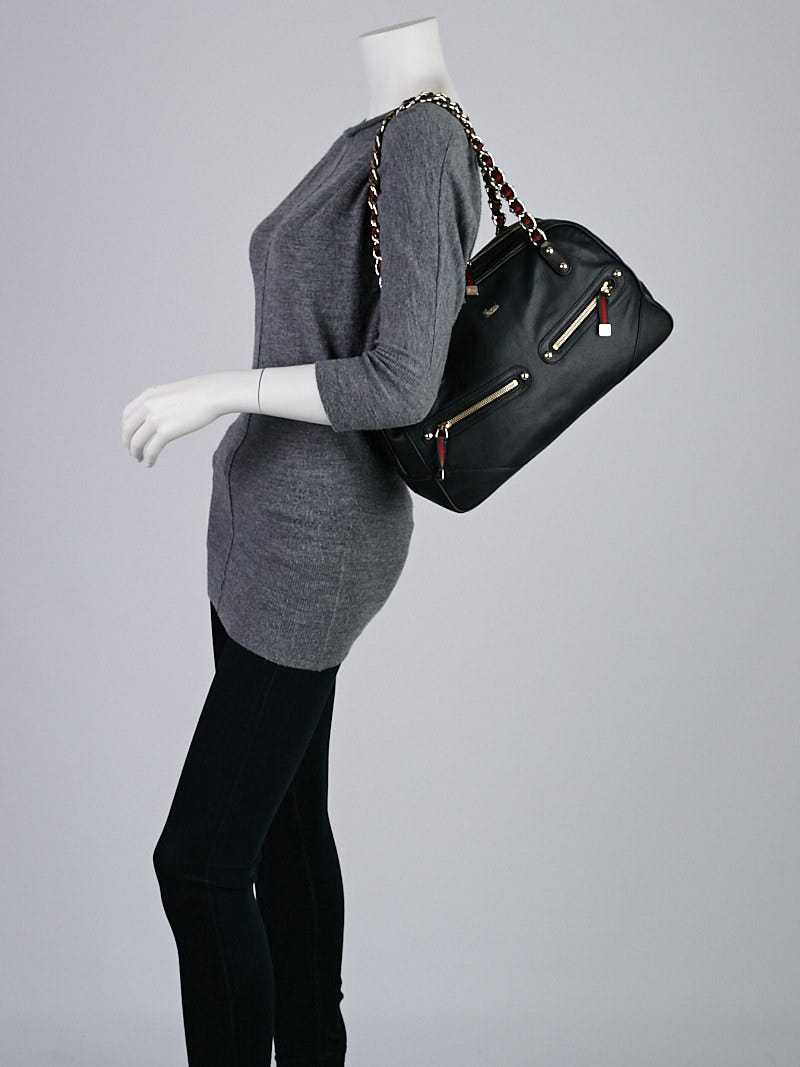 Gucci Black Leather Vintage Web Chain Princy Boston Bag