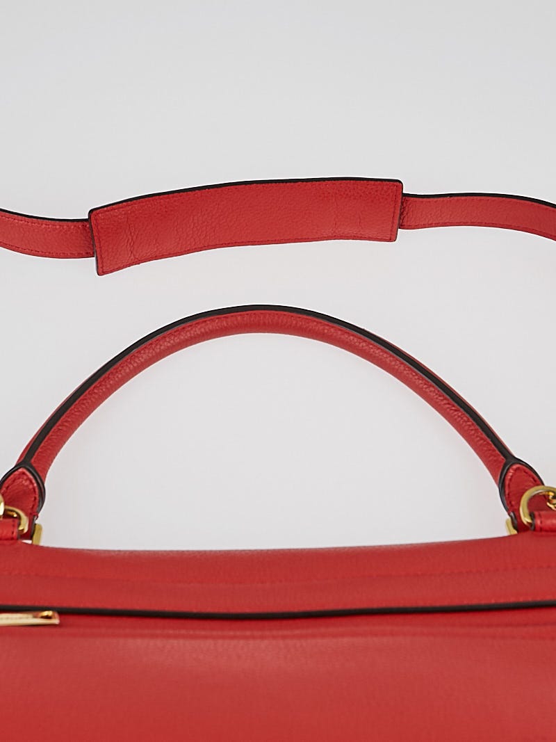 Celine Red Pebbled Calfskin/Suede Leather Small Trapeze Bag