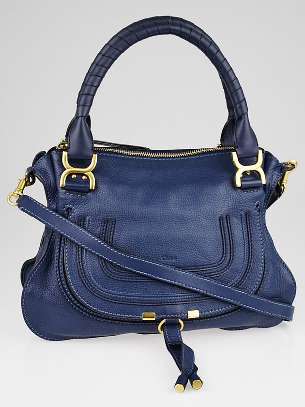Chloe Royal Blue Pebbled Leather Medium Marcie Satchel Bag