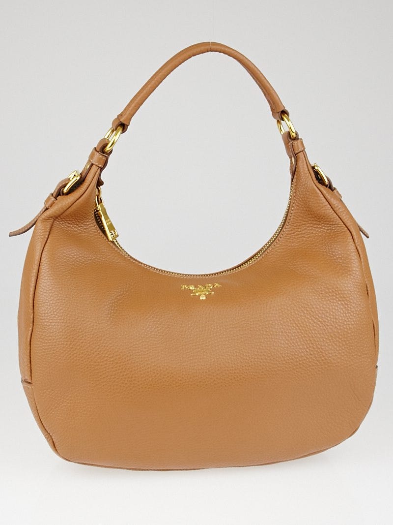Prada Cuoio Vitello Daino Leather Zippy Top Hobo Bag B4311M